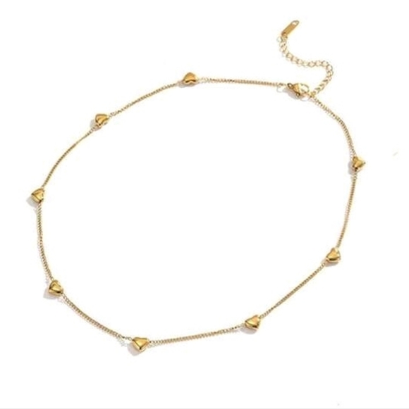 NEW! 18K Gold Plated Minimalist Simple Petite Hearts Station Chain Necklace - Picture 4 of 6